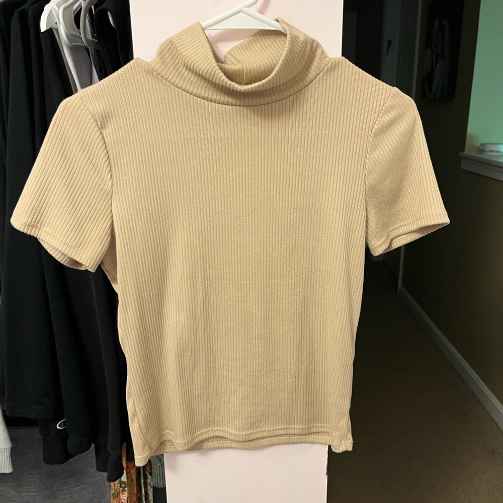 Blue Rain Beige Ribbed Short Sleeve Top